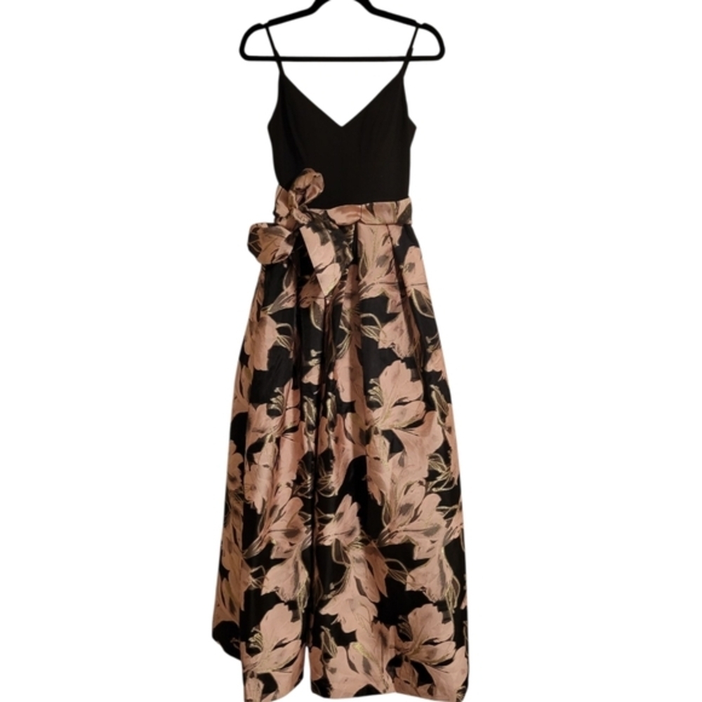 Eliza J Women's Gown Floral Jacquard Giant Bow Vneck Dress Pink Black Size 4 - Picture 3 of 12